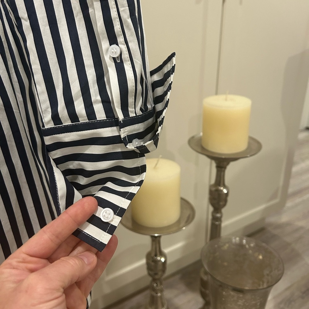 H&M Navy Striped Long Sleeve Full Buttoned Mini Dress - Picture 7 of 13